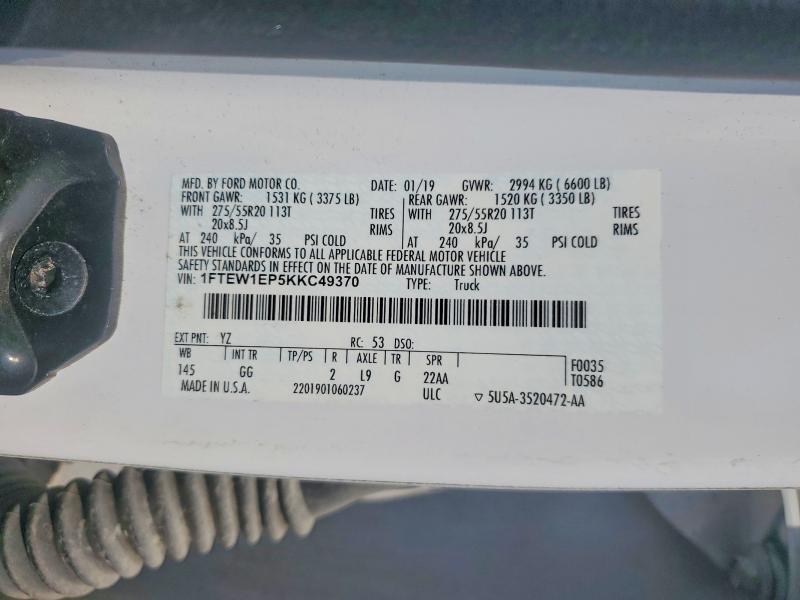 Продажа на аукционе авто 2019 Ford F150, vin: 1FTEW1EP5KKC49370, номер лота: 64291796