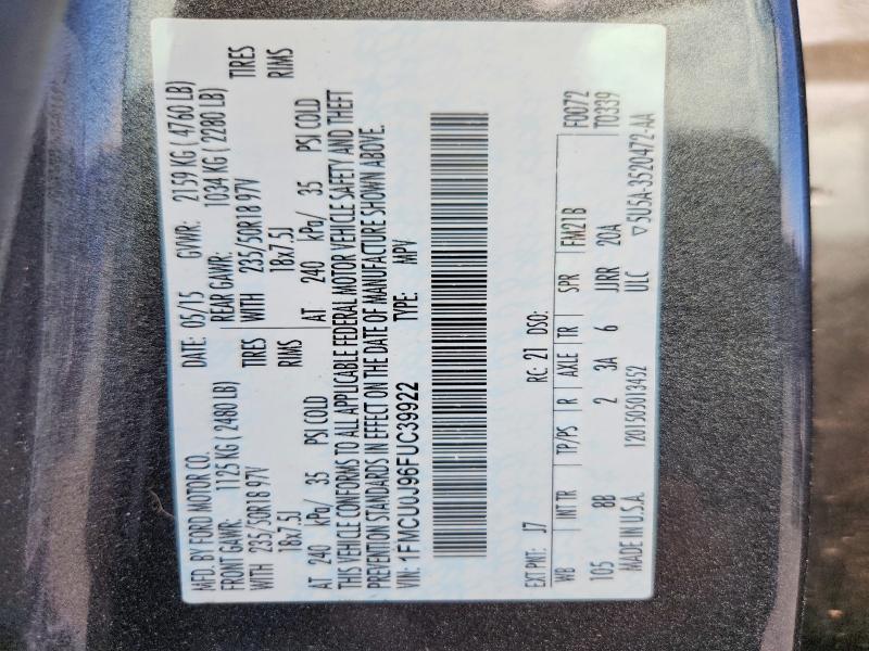 64997316 :رقم المزاد ، 1FMCU0J96FUC39922 vin ، 2015 Ford Escape مزاد بيع