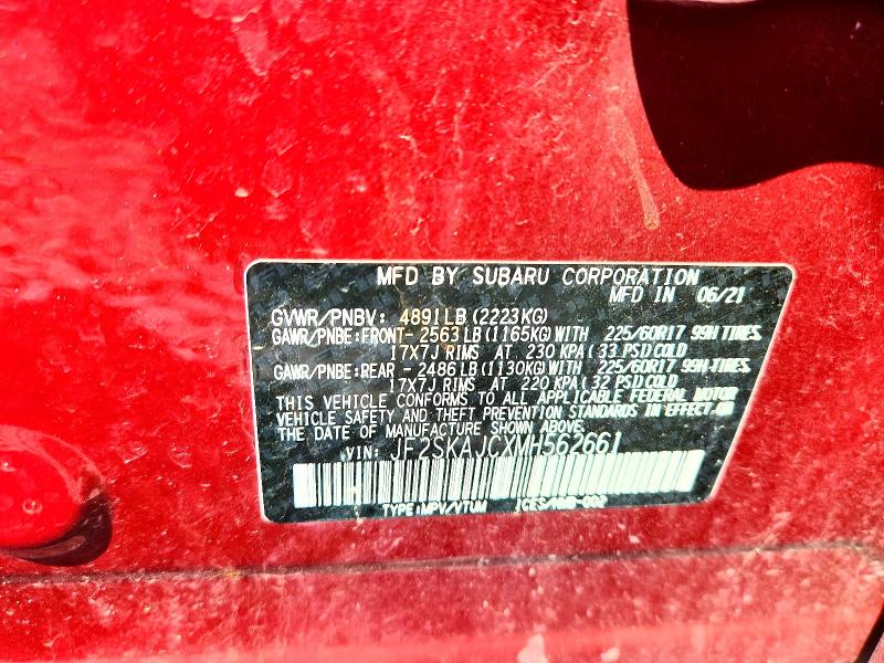 65345136 :رقم المزاد ، JF2SKAJCXMH562661 vin ، 2021 Subaru Forester مزاد بيع