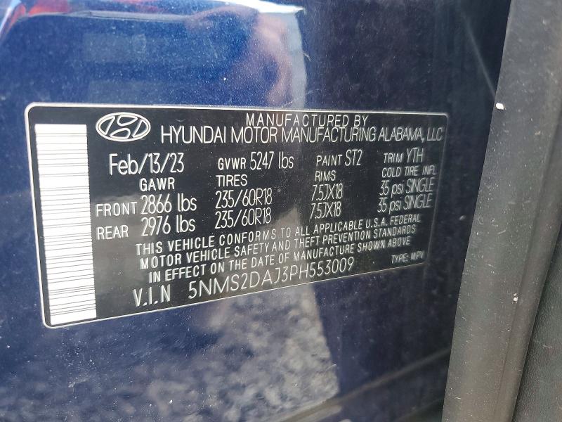 2023 Hyundai Santa Fe მანქანა იყიდება აუქციონზე, vin: 5NMS2DAJ3PH553009, აუქციონის ნომერი: 66312206