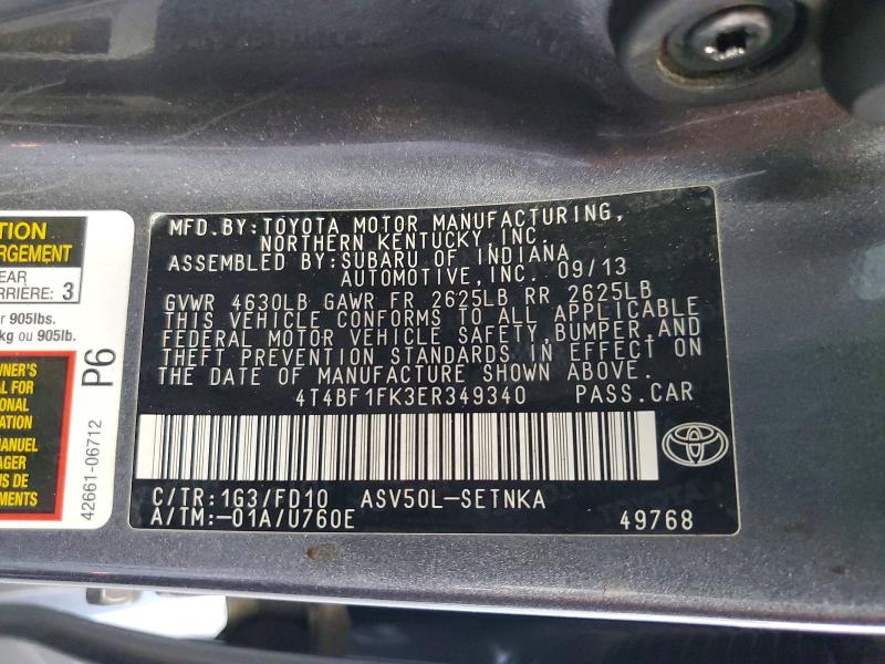 2014 Toyota Camry მანქანა იყიდება აუქციონზე, vin: 4T4BF1FK3ER349340, აუქციონის ნომერი: 64312946