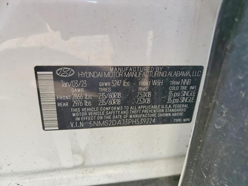 2023 Hyundai Santa Fe მანქანა იყიდება აუქციონზე, vin: 5NMS2DAJ3PH539224, აუქციონის ნომერი: 66457626