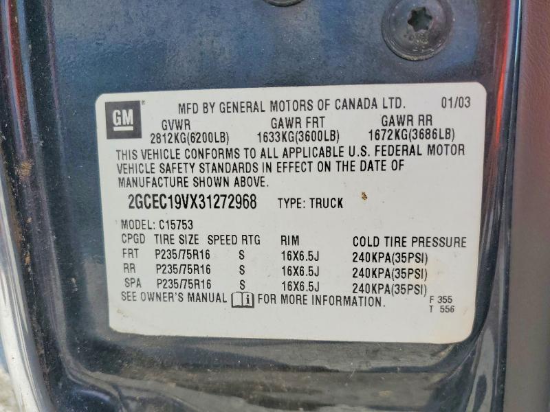 66691866 :رقم المزاد ، 2GCEC19VX31272968 vin ، 2003 Chevrolet Silverado مزاد بيع
