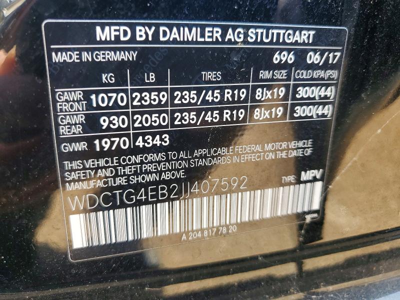 Aukcja sprzedaży 2018 Mercedes-benz Gla, vin: WDCTG4EB2JJ407592, numer aukcji: 65627666