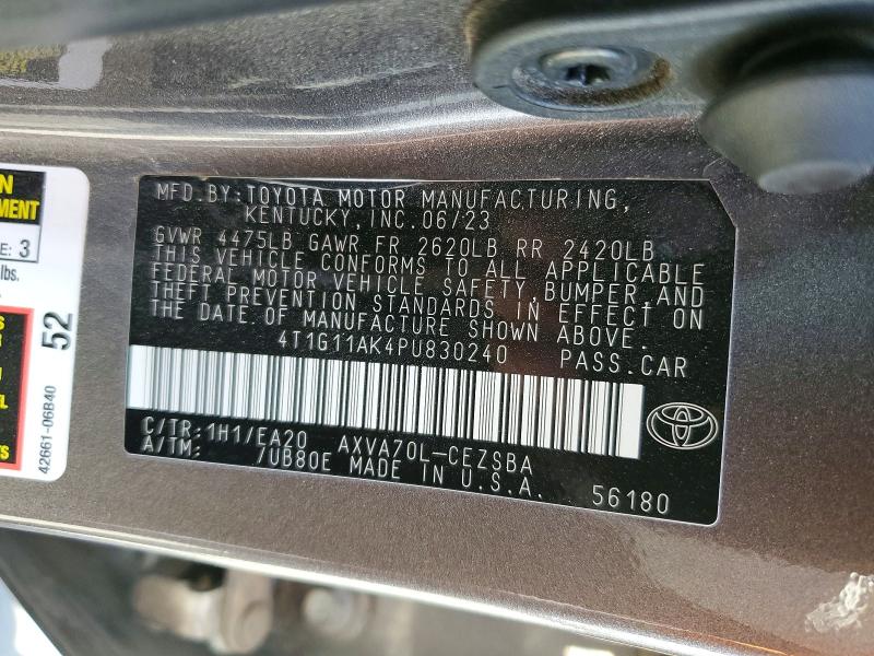 66092496 :رقم المزاد ، 4T1G11AK4PU830240 vin ، 2023 Toyota Camry مزاد بيع