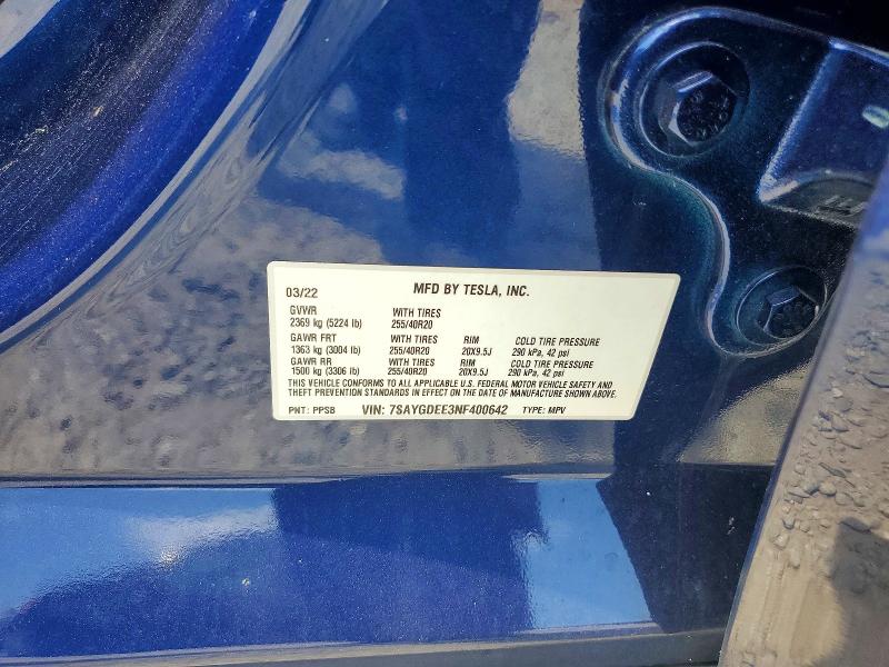 Aukcja sprzedaży 2022 Tesla Model Y, vin: 7SAYGDEE3NF400642, numer aukcji: 64598276