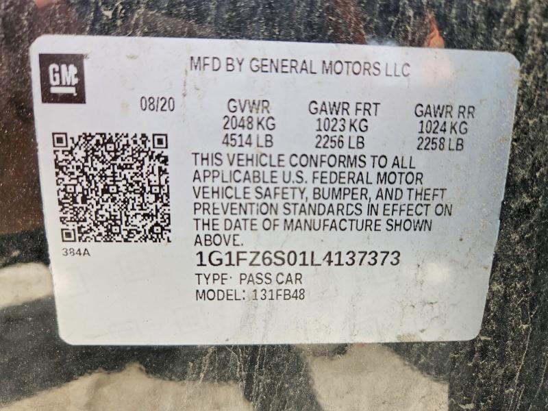65502816 :رقم المزاد ، 1G1FZ6S01L4137373 vin ، 2020 Chevrolet Bolt Ev مزاد بيع