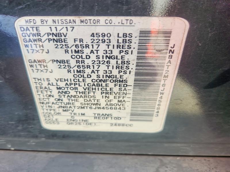 64111446 :رقم المزاد ، JN8AT2MT6JW456843 vin ، 2018 Nissan Rogue مزاد بيع