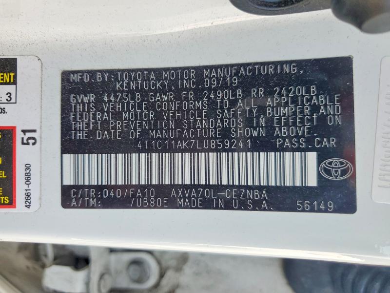 Продажа на аукционе авто 2020 Toyota Camry, vin: 4T1C11AK7LU859241, номер лота: 67168886