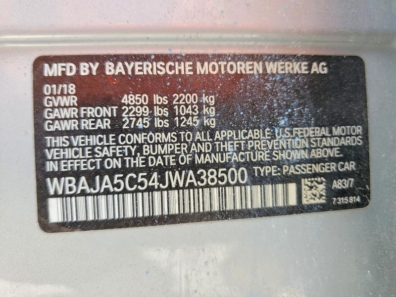 Aukcja sprzedaży 2018 Bmw 530, vin: WBAJA5C54JWA38500, numer aukcji: 64584416