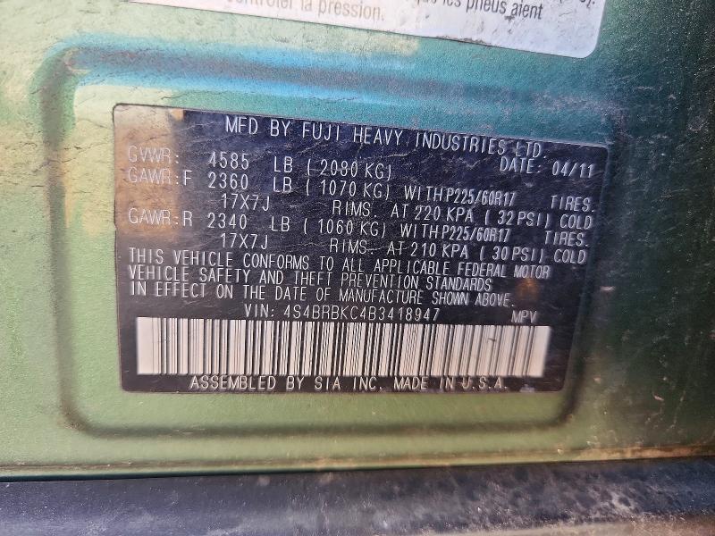 2011 Subaru Outback მანქანა იყიდება აუქციონზე, vin: 4S4BRBKC4B3418947, აუქციონის ნომერი: 66921686