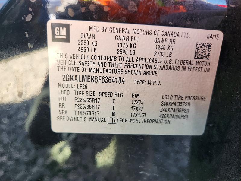 66392156 :رقم المزاد ، 2GKALMEK8F6364104 vin ، 2015 Gmc Terrain مزاد بيع