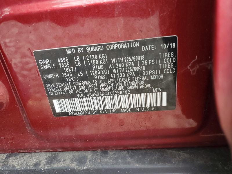 Aukcja sprzedaży 2019 Subaru Outback, vin: 4S4BSANC4K3256182, numer aukcji: 66433996