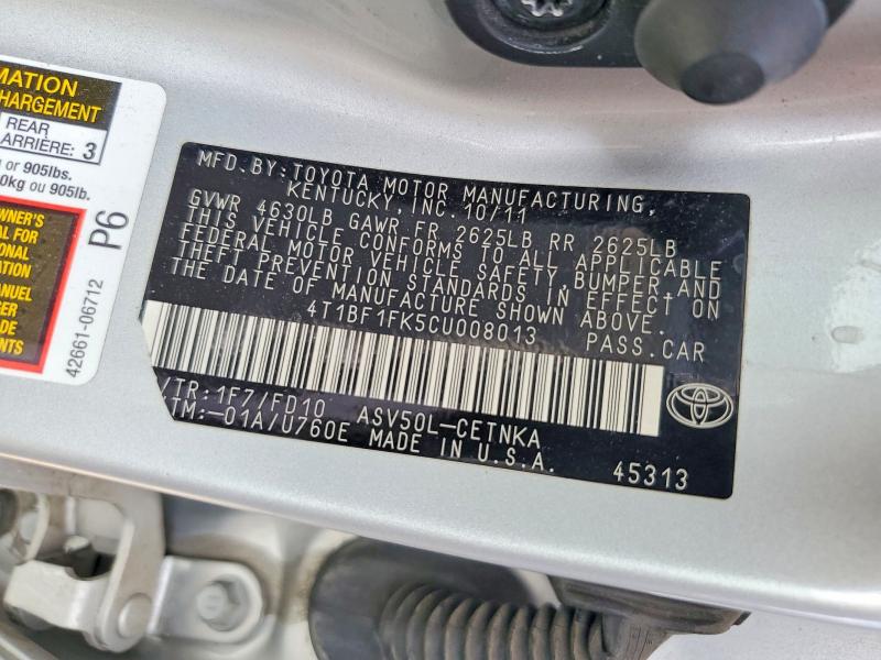 Продаж на аукціоні авто 2012 Toyota Camry, vin: 4T1BF1FK5CU008013, номер лоту: 64498626