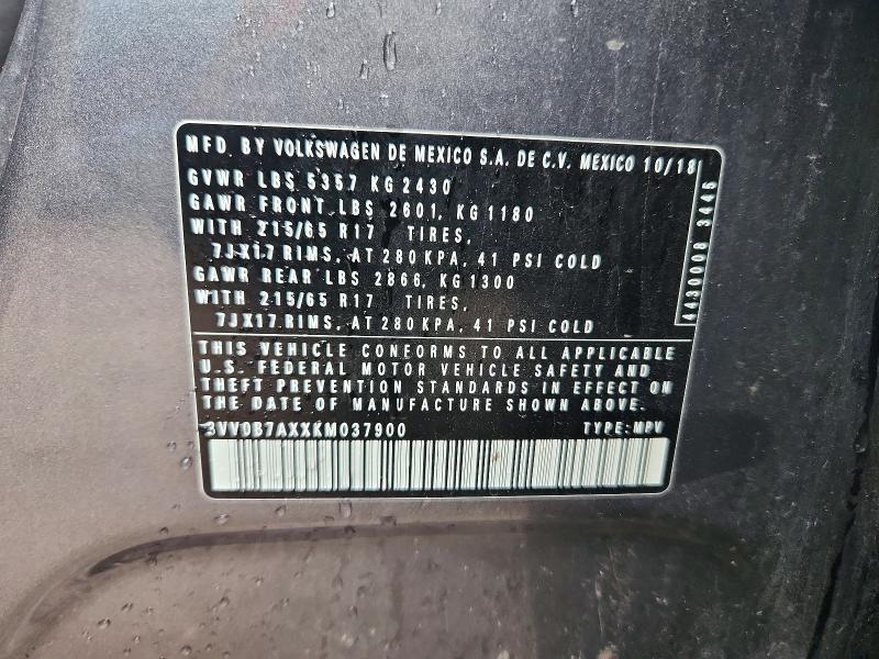 Продажа на аукционе авто 2019 Volkswagen Tiguan, vin: 3VV0B7AXXKM037900, номер лота: 63722806