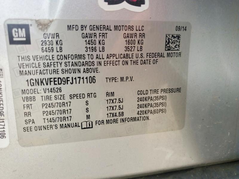 64890196 :رقم المزاد ، 1GNKVFED9FJ171106 vin ، 2015 Chevrolet Traverse مزاد بيع