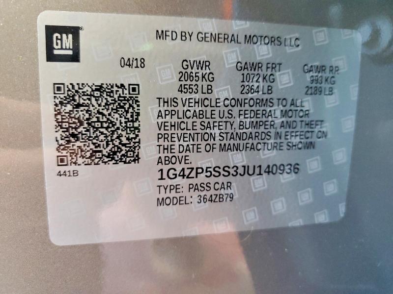 64840776 :رقم المزاد ، 1G4ZP5SS3JU140936 vin ، 2018 Buick Lacrosse مزاد بيع