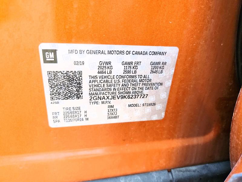 66356776 :رقم المزاد ، 2GNAXJEV9K6237727 vin ، 2019 Chevrolet Equinox مزاد بيع