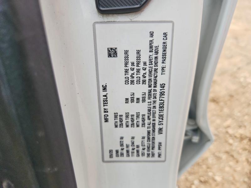 Auction sale of the 2020 Tesla Model 3, vin: 5YJ3E1EB3LF795145, lot number: 63750346