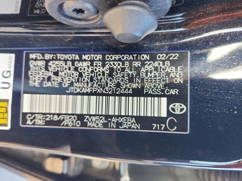 66445876 :رقم المزاد ، JTDKAMFPXN3212444 vin ، 2022 Toyota Prius Prime مزاد بيع