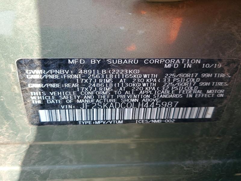 Продаж на аукціоні авто 2020 Subaru Forester, vin: JF2SKADC0LH445987, номер лоту: 65564476