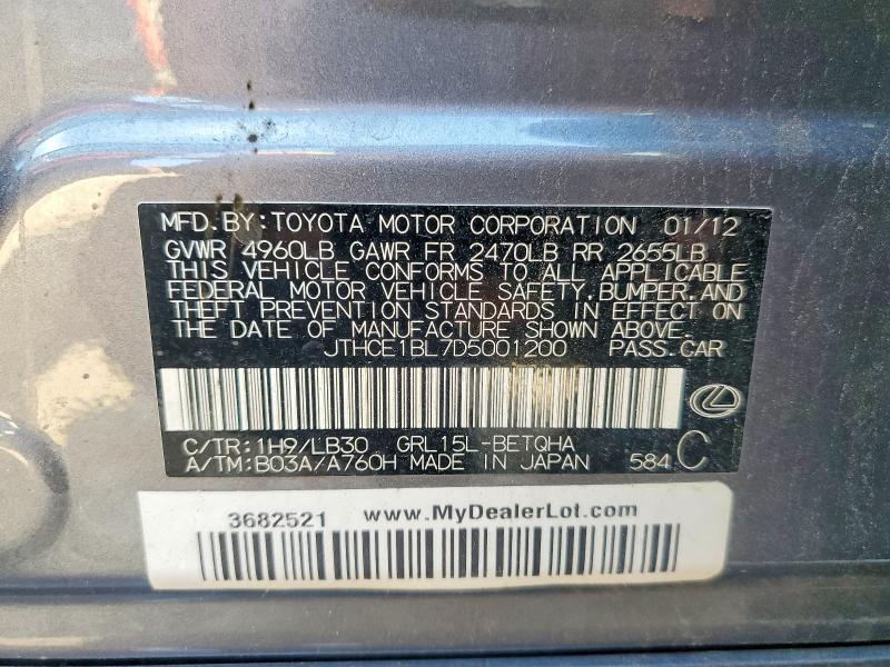 2013 Lexus Gs მანქანა იყიდება აუქციონზე, vin: JTHCE1BL7D5001200, აუქციონის ნომერი: 64476146
