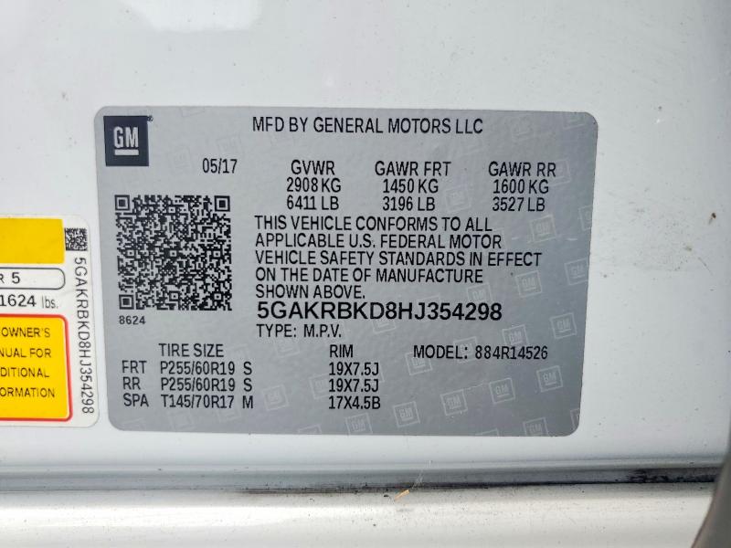 2017 Buick Enclave მანქანა იყიდება აუქციონზე, vin: 5GAKRBKD8HJ354298, აუქციონის ნომერი: 63841626