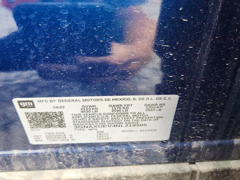 63815196 :رقم المزاد ، 3GNAXUEV4NL218505 vin ، 2022 Chevrolet Equinox مزاد بيع