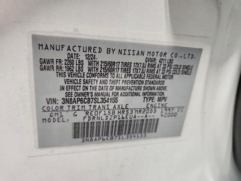 63359156 :رقم المزاد ، 3N8AP6CB7SL354155 vin ، 2025 Nissan Kicks مزاد بيع