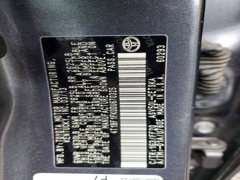 Aukcja sprzedaży 2013 Toyota Camry, vin: 4T1BF1FK0DU670325, numer aukcji: 64806006
