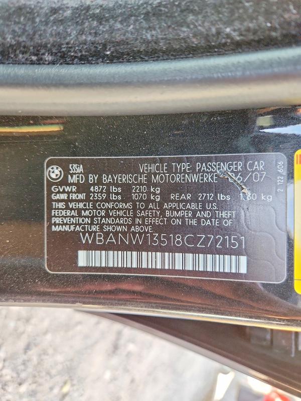 66305866 :رقم المزاد ، WBANW13518CZ72151 vin ، 2008 Bmw 535 مزاد بيع