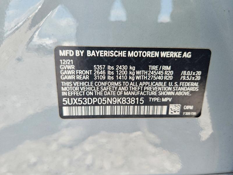 2022 Bmw X3 მანქანა იყიდება აუქციონზე, vin: 5UX53DP05N9K83815, აუქციონის ნომერი: 64990926