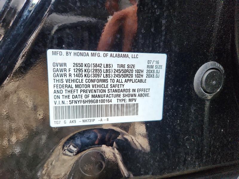 64564726 :رقم المزاد ، 5FNYF6H99GB100164 vin ، 2016 Honda Pilot مزاد بيع