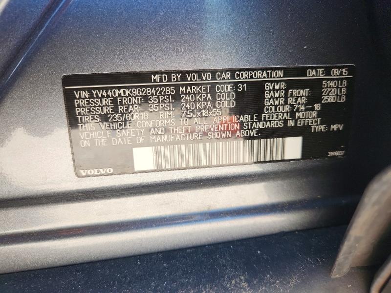 64801076 :رقم المزاد ، YV440MDK9G2842285 vin ، 2016 Volvo Xc60 مزاد بيع