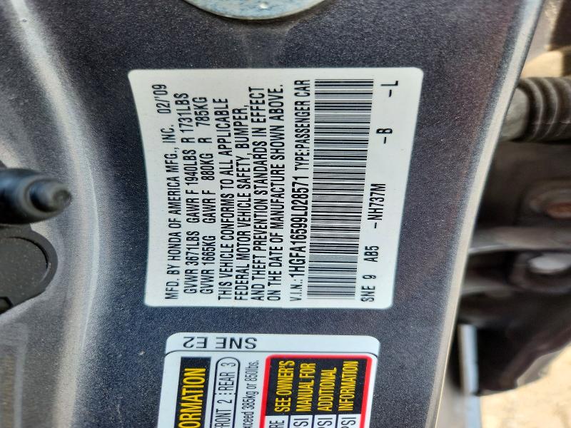 2009 Honda Civic მანქანა იყიდება აუქციონზე, vin: 1HGFA16599L028571, აუქციონის ნომერი: 64329506