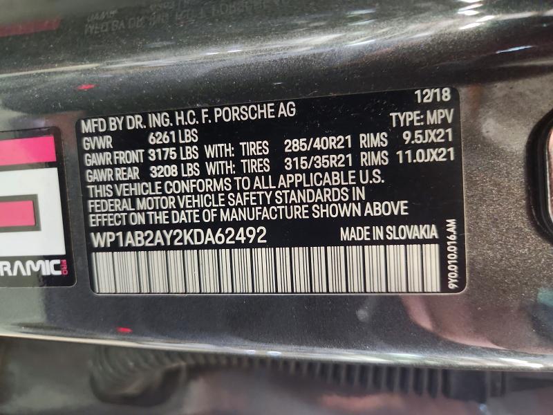 64361526 :رقم المزاد ، WP1AB2AY2KDA62492 vin ، 2019 Porsche Cayenne مزاد بيع