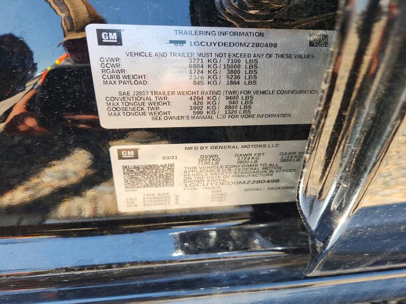 Продажа на аукционе авто 2021 Chevrolet Silverado, vin: 1GCUYDED0MZ280498, номер лота: 63681966