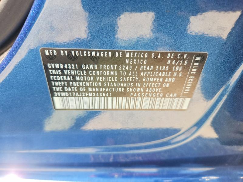 2015 Volkswagen Jetta მანქანა იყიდება აუქციონზე, vin: 3VWD17AJ2FM343541, აუქციონის ნომერი: 63372076