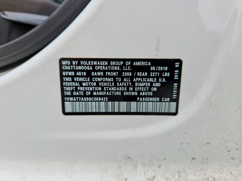 Aukcja sprzedaży 2016 Volkswagen Passat, vin: 1VWAT7A33GC056422, numer aukcji: 64424016