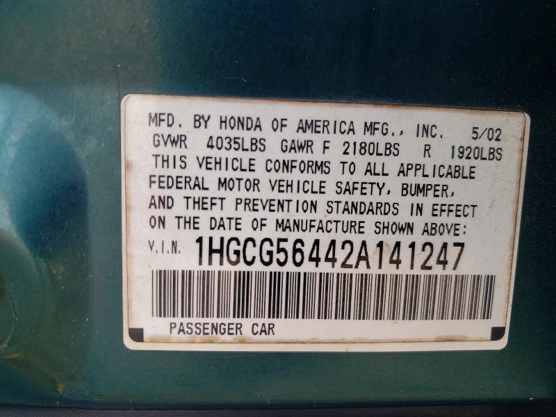 65995156 :رقم المزاد ، 1HGCG56442A141247 vin ، 2002 Honda Accord مزاد بيع