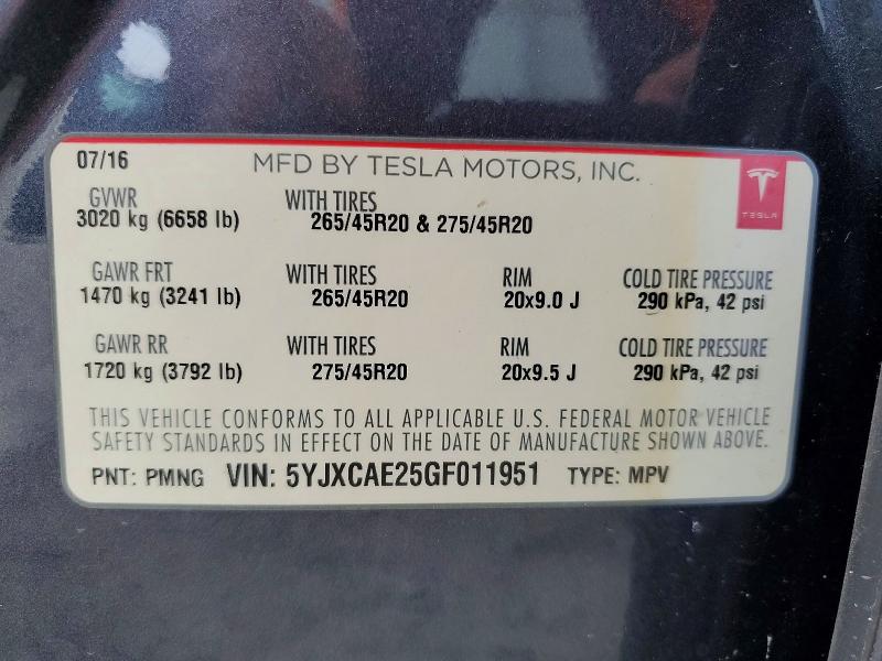 Aukcja sprzedaży 2016 Tesla Model X, vin: 5YJXCAE25GF011951, numer aukcji: 66290606