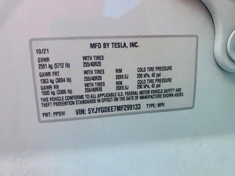 Aukcja sprzedaży 2021 Tesla Model Y, vin: 5YJYGDEE7MF299133, numer aukcji: 65219806