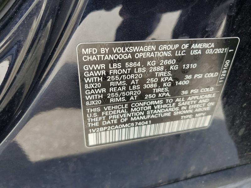 Продаж на аукціоні авто 2021 Volkswagen Atlas, vin: 1V2BP2CA0MC574041, номер лоту: 64960896