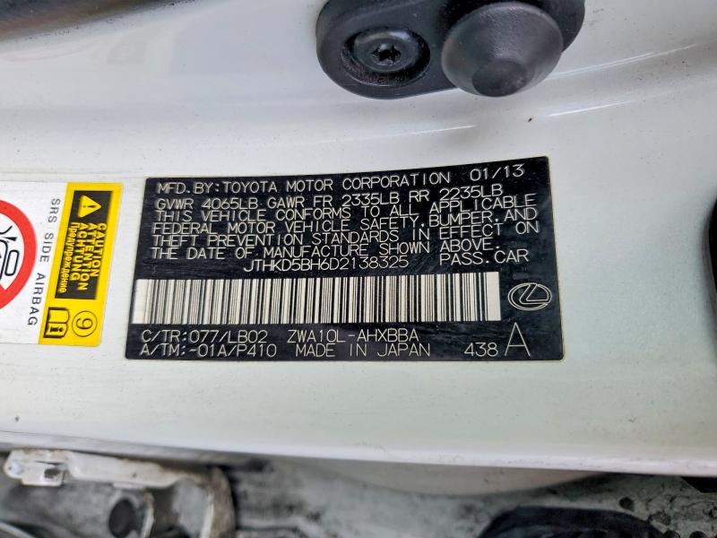 Aukcja sprzedaży 2013 Lexus Ct, vin: JTHKD5BH6D2138325, numer aukcji: 65372756