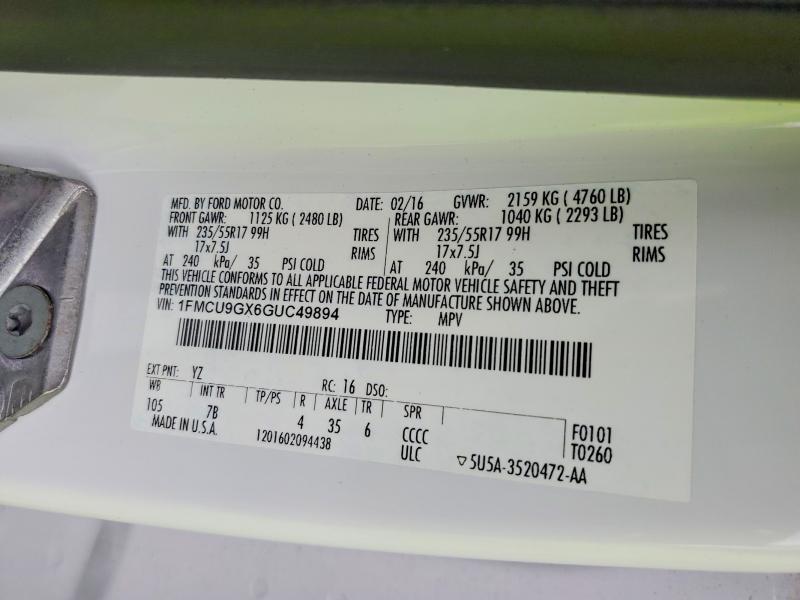 Продажа на аукционе авто 2016 Ford Escape, vin: 1FMCU9GX6GUC49894, номер лота: 64994246