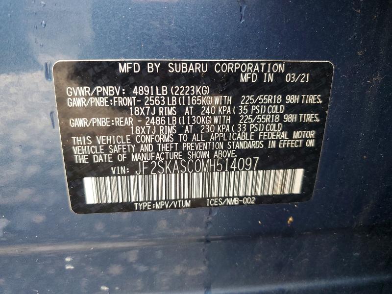 63811736 :رقم المزاد ، JF2SKASC0MH514097 vin ، 2021 Subaru Forester مزاد بيع