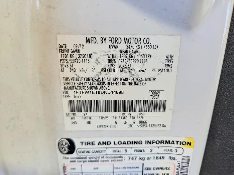 Aukcja sprzedaży 2013 Ford F150, vin: 1FTFW1ET8DKD14698, numer aukcji: 65659656
