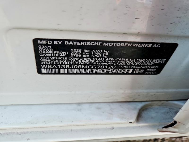 Продаж на аукціоні авто 2021 Bmw 530, vin: WBA13BJ08MCG78120, номер лоту: 65628416