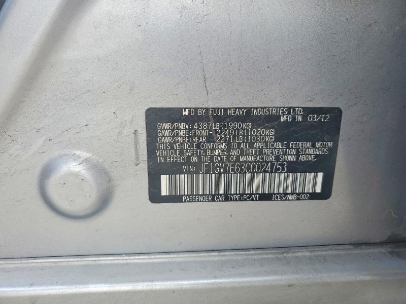 2012 Subaru Impreza მანქანა იყიდება აუქციონზე, vin: JF1GV7E63CG024753, აუქციონის ნომერი: 65287986