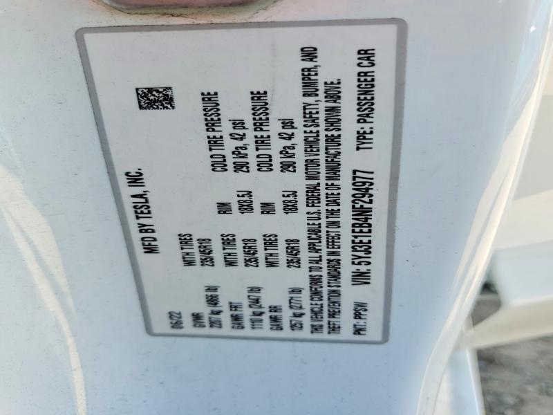 Продаж на аукціоні авто 2022 Tesla Model 3, vin: 5YJ3E1EB4NF294977, номер лоту: 62978176